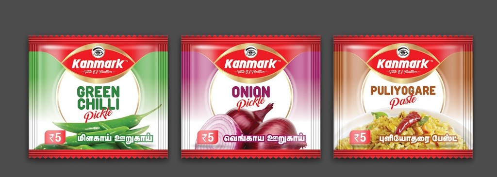 Kanmark sachets: Green Chilli, Onion pickle, Puliyogare paste